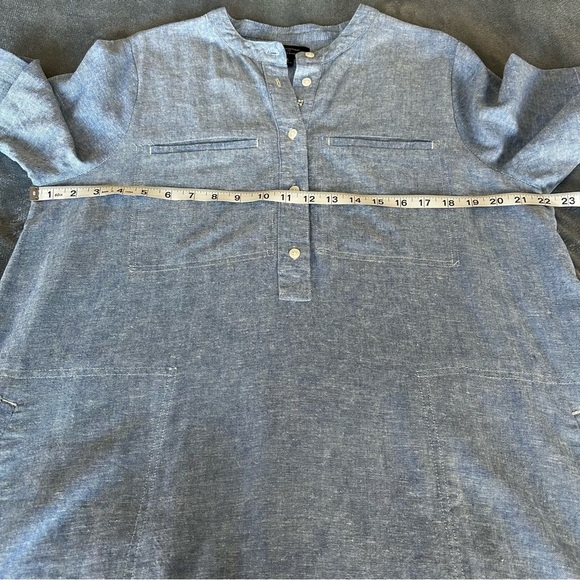 BANANA REPUBLIC Antique Blue LINEN-BLEND UTILITY MIDI SHIFT Shirt DRESS Size L - Picture 13 of 13